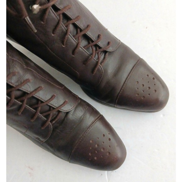 LOFT Brown Leather Lace Up Victorian Ankle Boot Cap Toe Curved Heel 7M - Picture 7 of 15